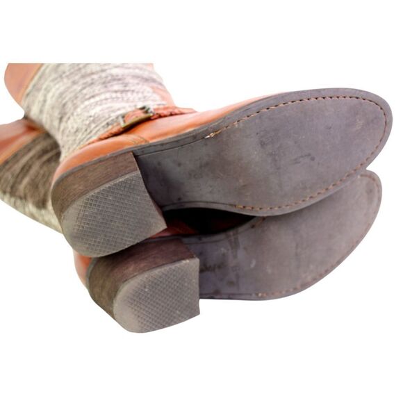 Fortress of Inca BROWN LEATHER TAPESTRY MID HEEL ZIP SIDE ROUND TOE BOOTS Sz 6 - Picture 8 of 11